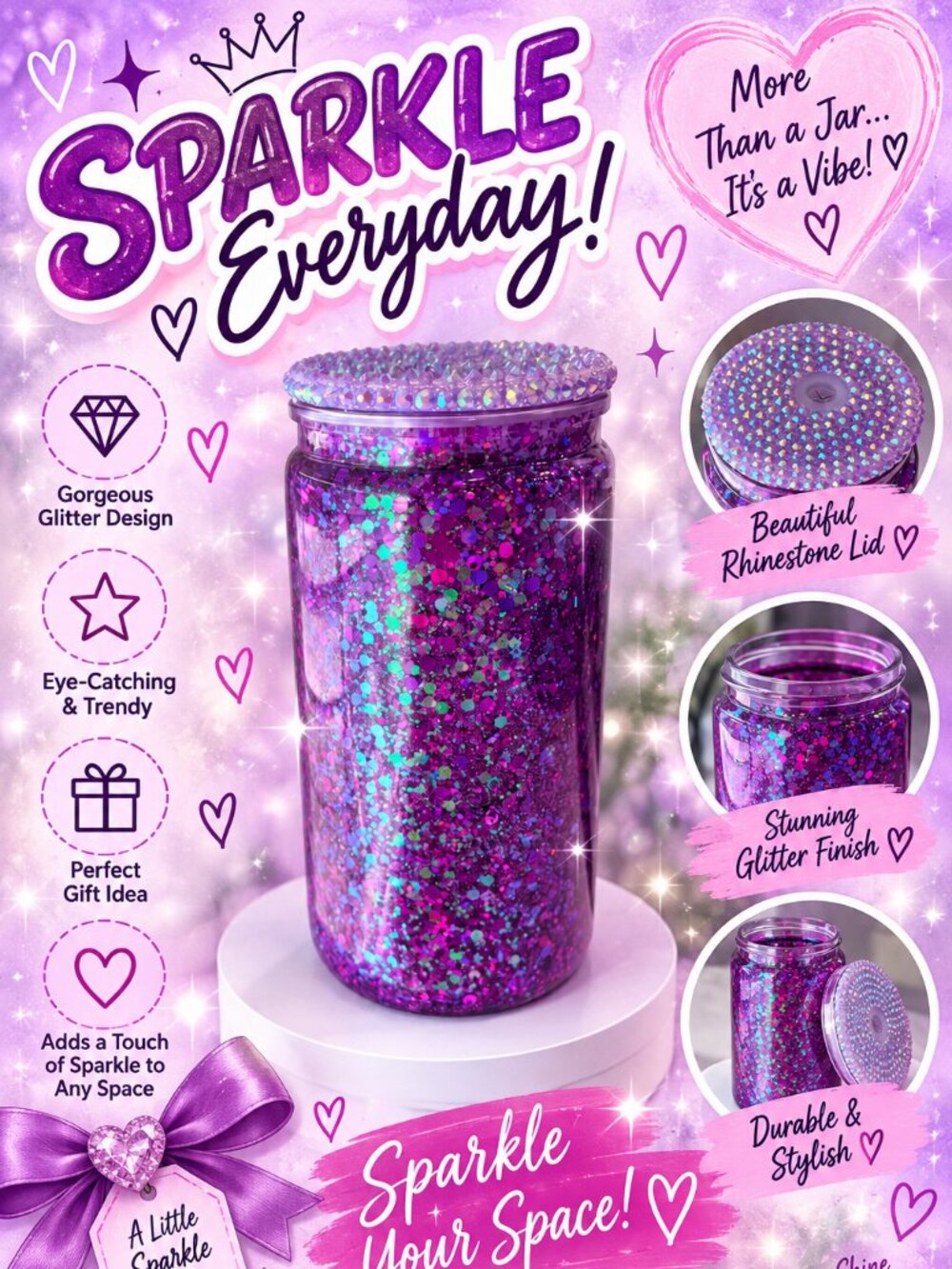 Purple Glitter Snowglobe Tumbler